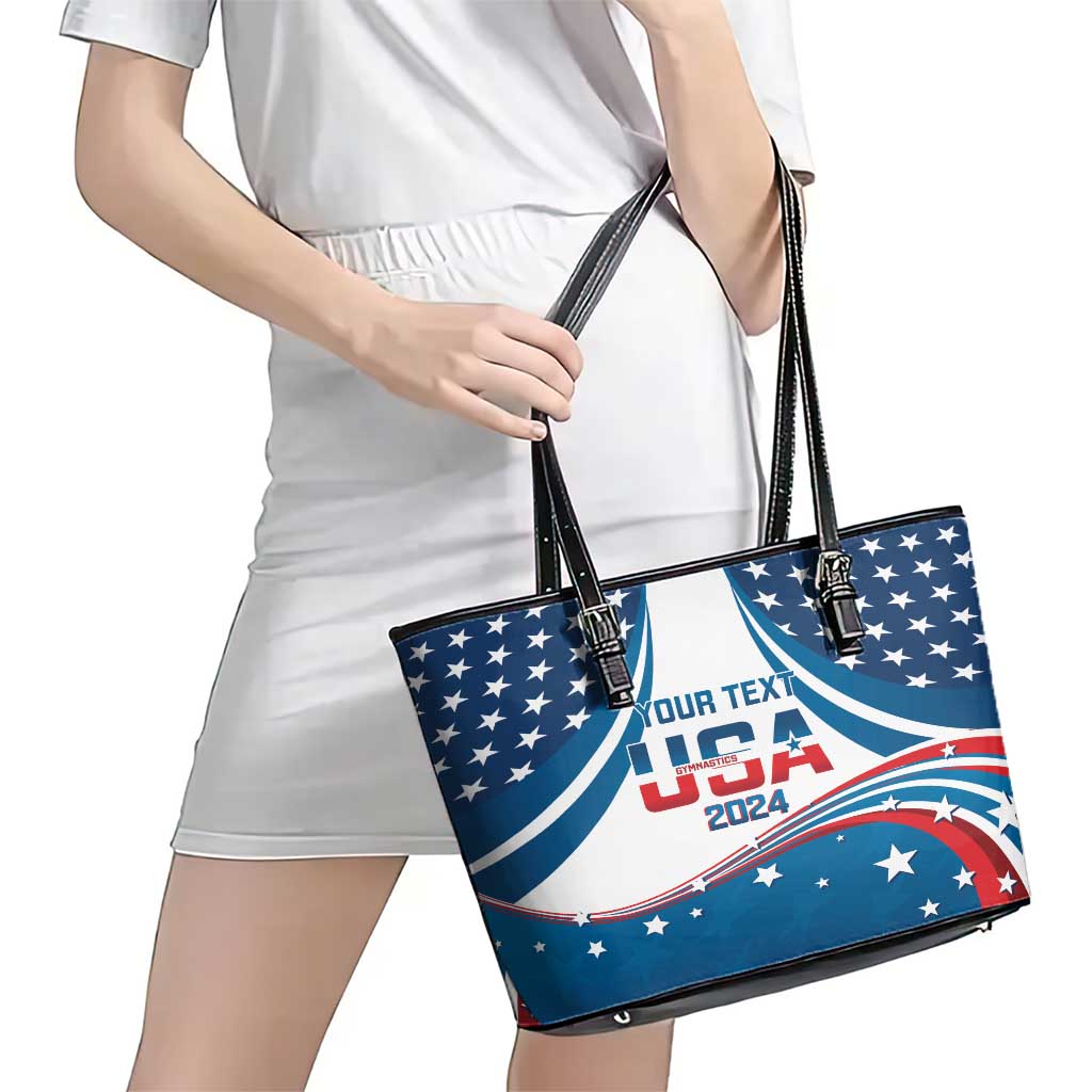 Personalized USA Gymnastics Leather Tote Bag 2024 United States Flag Curve Style LT14