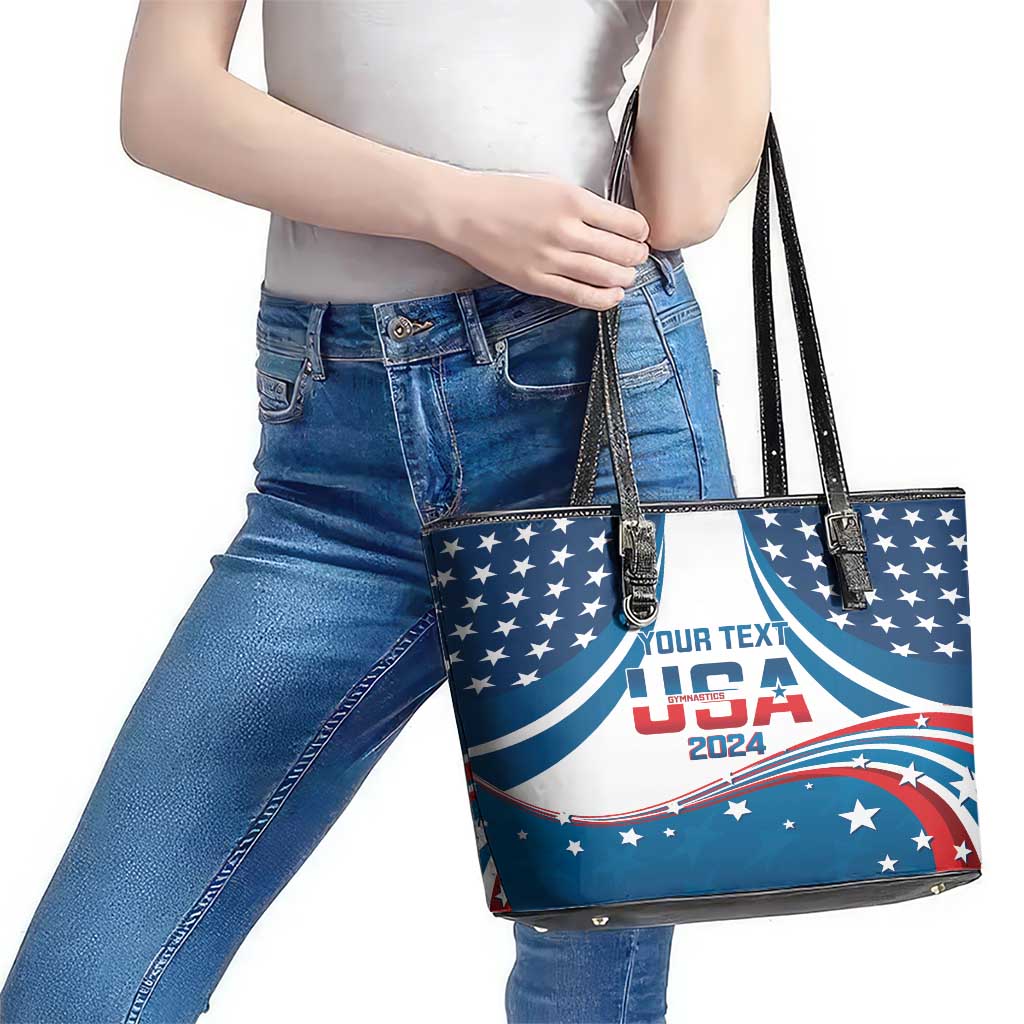 Personalized USA Gymnastics Leather Tote Bag 2024 United States Flag Curve Style LT14