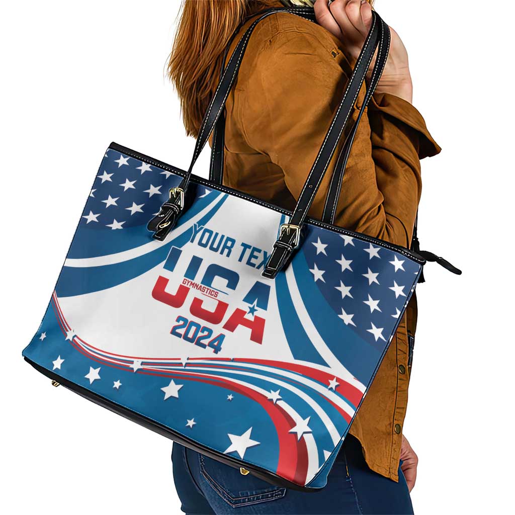 Personalized USA Gymnastics Leather Tote Bag 2024 United States Flag Curve Style LT14