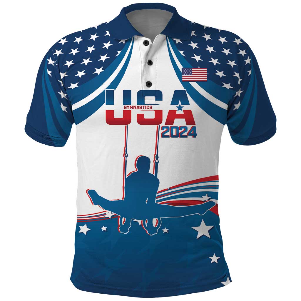Personalized USA Gymnastics Polo Shirt 2024 United States Flag Curve Style LT14