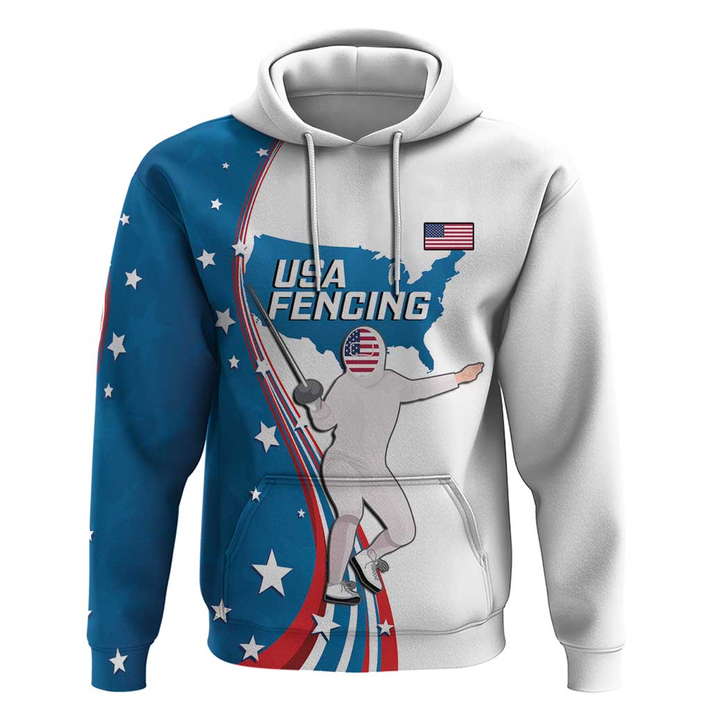 Personalized USA Fencing Hoodie 2024 United States Flag Curve Style LT14