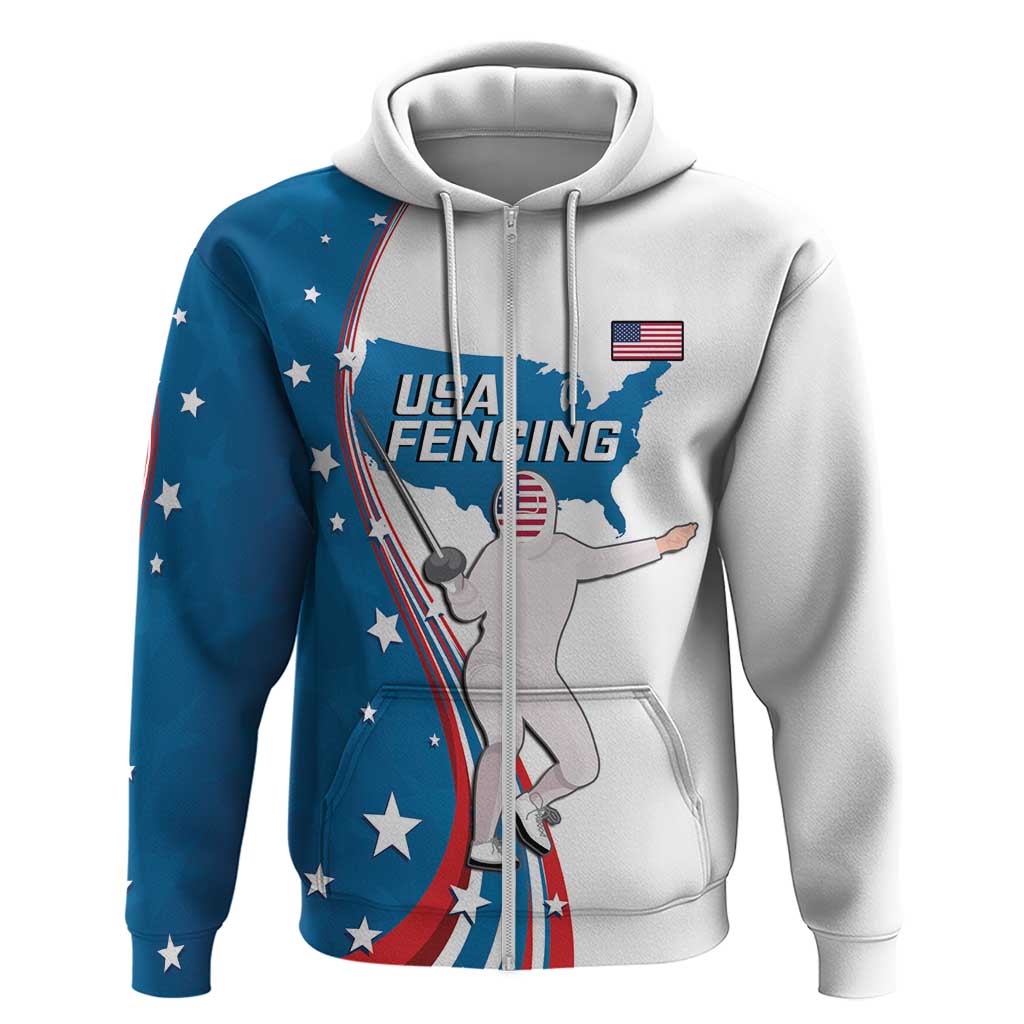 Personalized USA Fencing Hoodie 2024 United States Flag Curve Style LT14