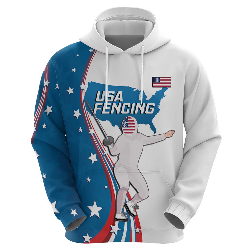 Personalized USA Fencing Hoodie 2024 United States Flag Curve Style LT14