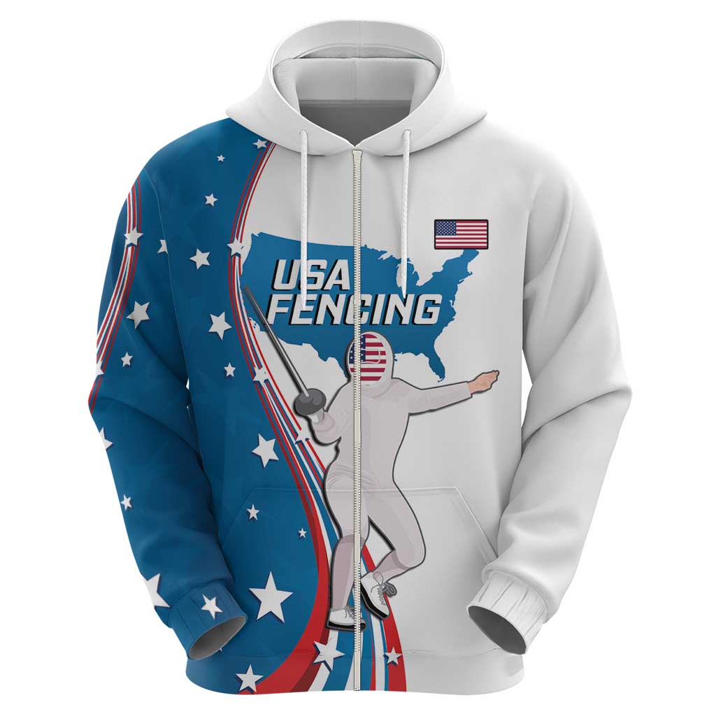 Personalized USA Fencing Hoodie 2024 United States Flag Curve Style LT14