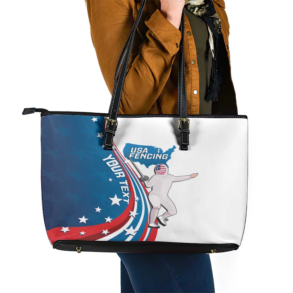 Personalized USA Fencing Leather Tote Bag 2024 United States Flag Curve Style LT14
