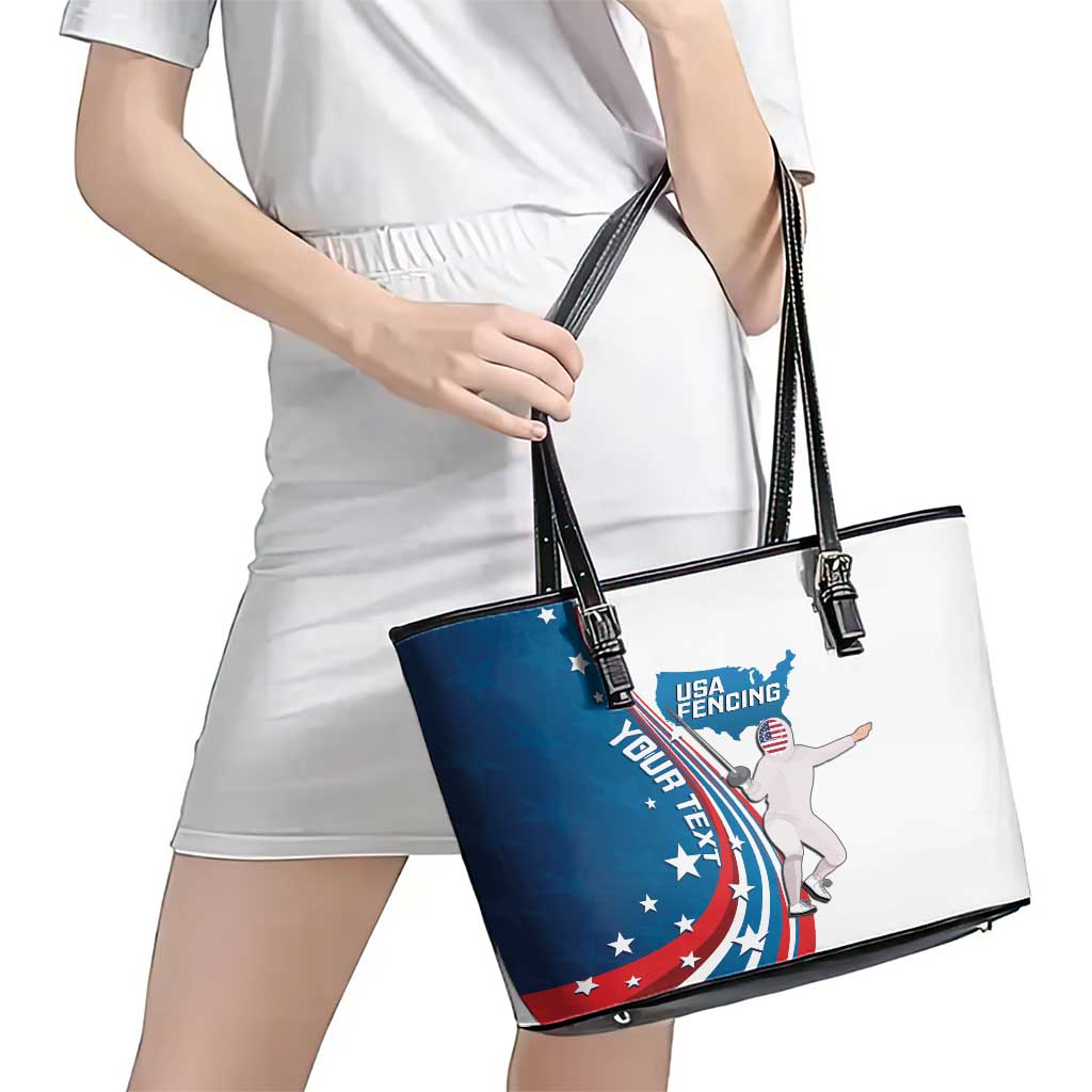 Personalized USA Fencing Leather Tote Bag 2024 United States Flag Curve Style LT14