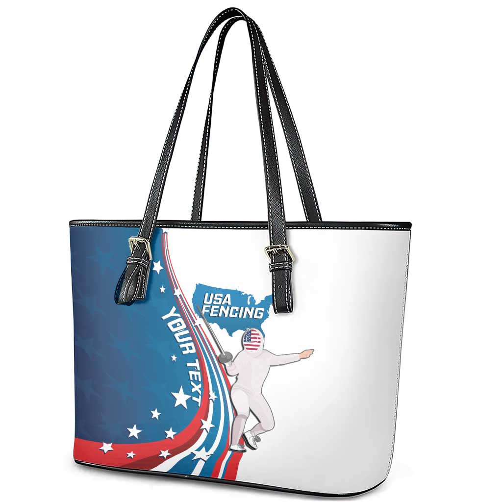 Personalized USA Fencing Leather Tote Bag 2024 United States Flag Curve Style LT14