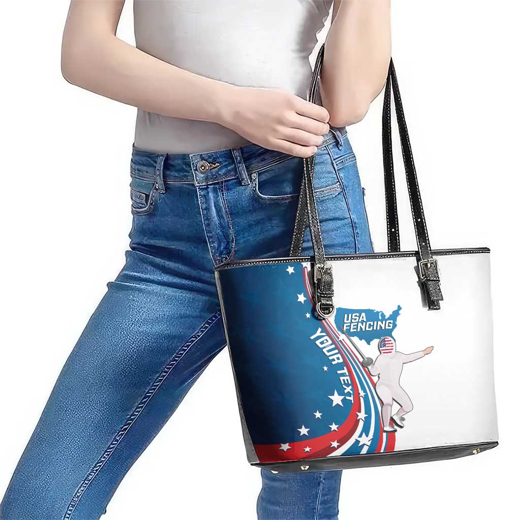 Personalized USA Fencing Leather Tote Bag 2024 United States Flag Curve Style LT14