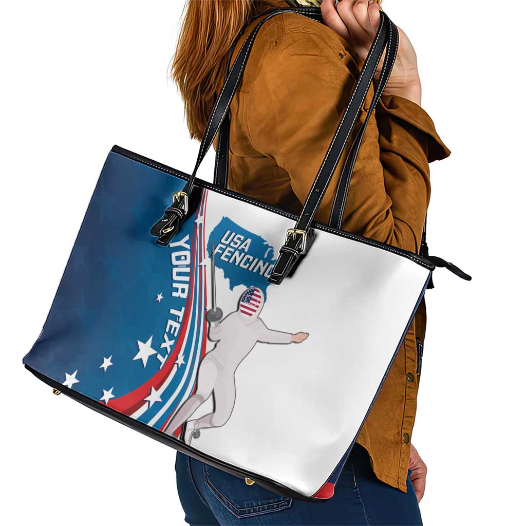 Personalized USA Fencing Leather Tote Bag 2024 United States Flag Curve Style LT14