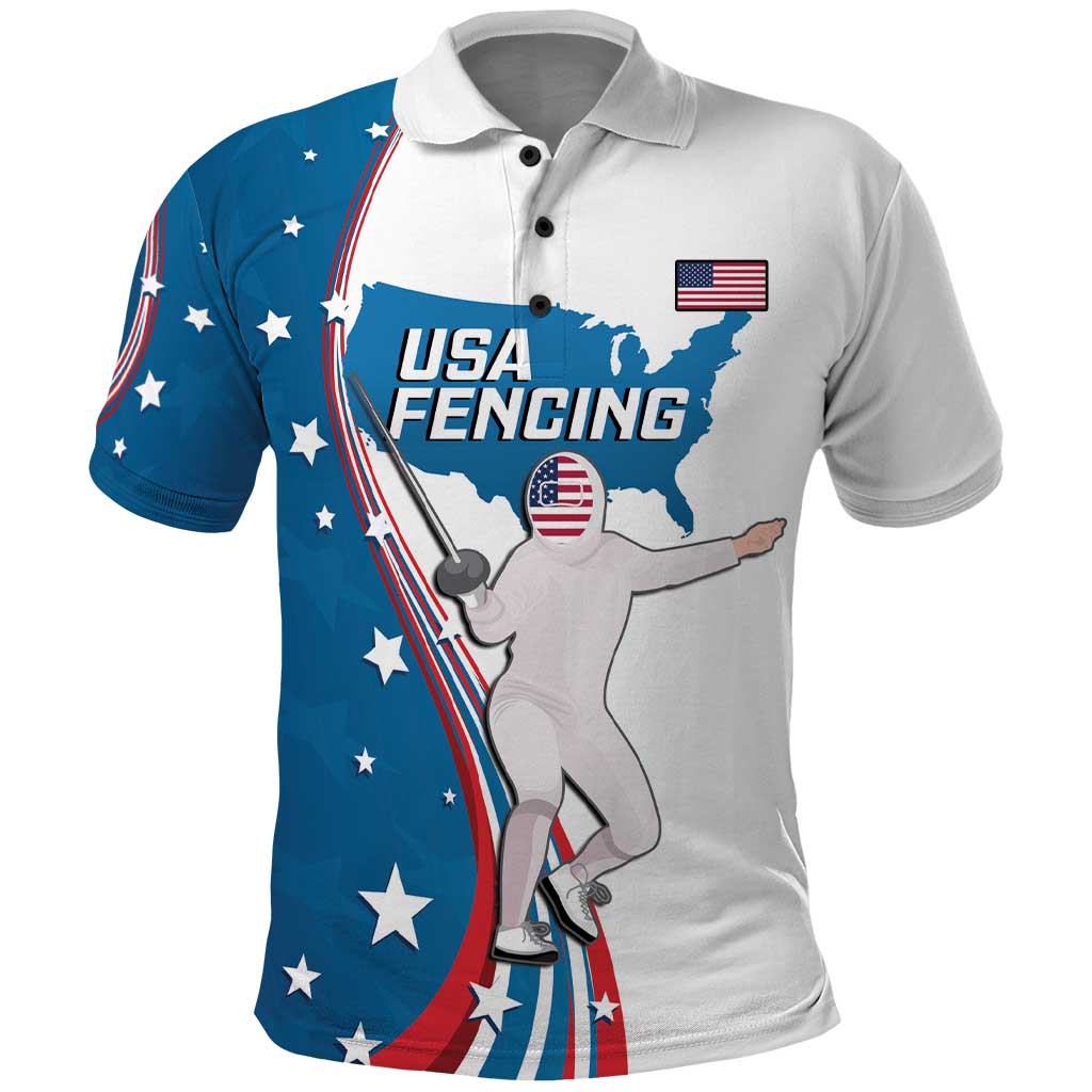 Personalized USA Fencing Polo Shirt 2024 United States Flag Curve Style LT14