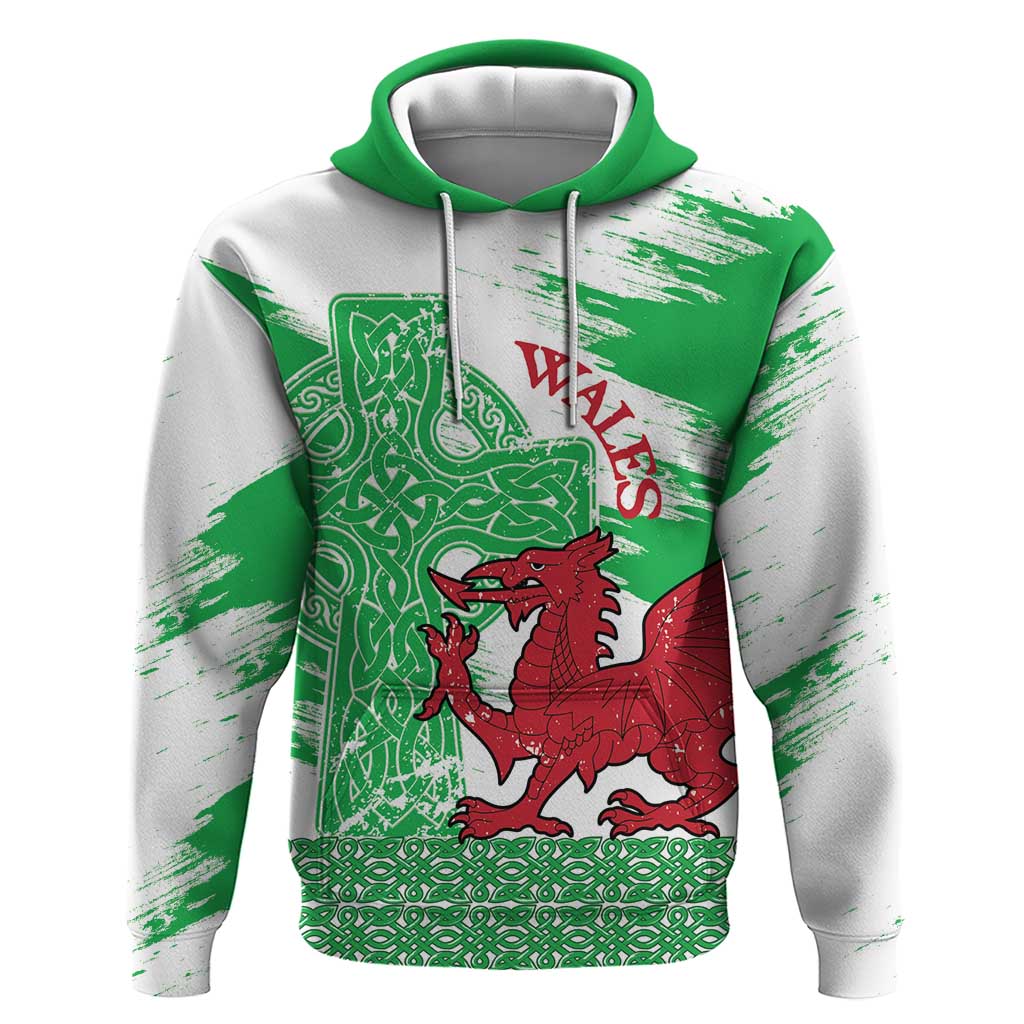 Grunge Green Wales Hoodie Celtic Cross Welsh Red Dragon LT14