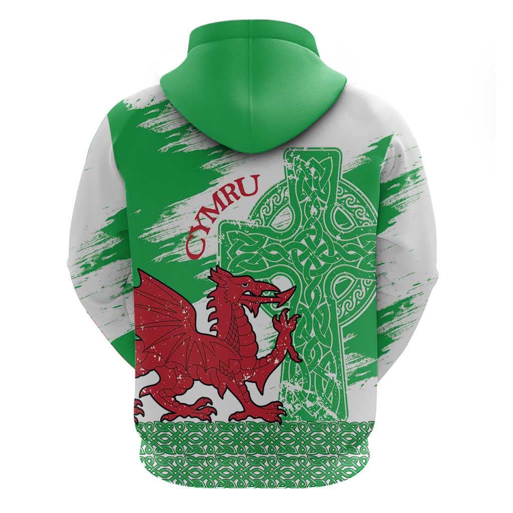 Grunge Green Wales Hoodie Celtic Cross Welsh Red Dragon LT14
