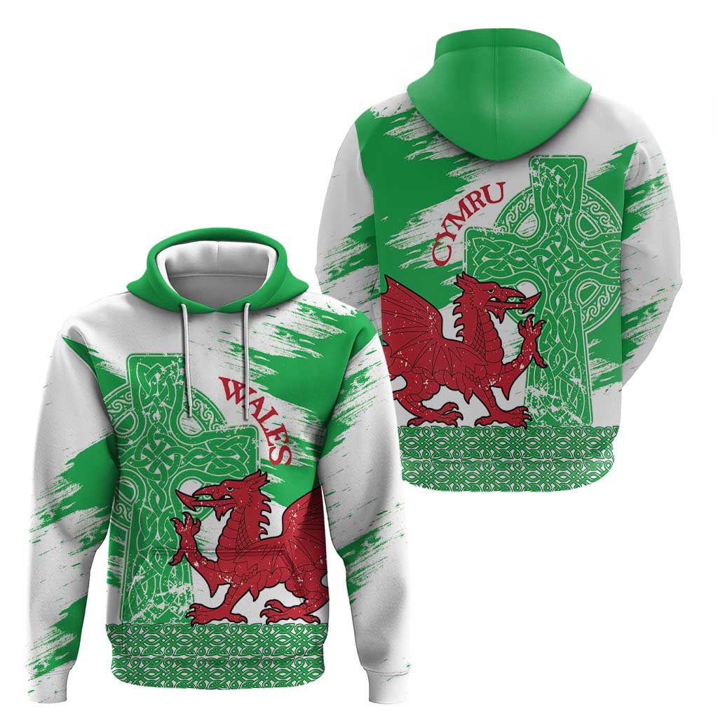 Grunge Green Wales Hoodie Celtic Cross Welsh Red Dragon LT14