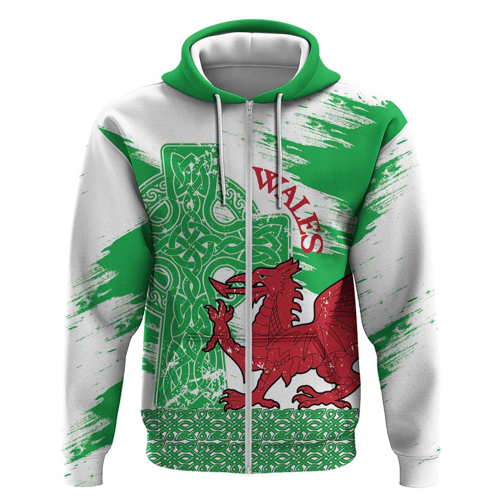 Grunge Green Wales Hoodie Celtic Cross Welsh Red Dragon LT14