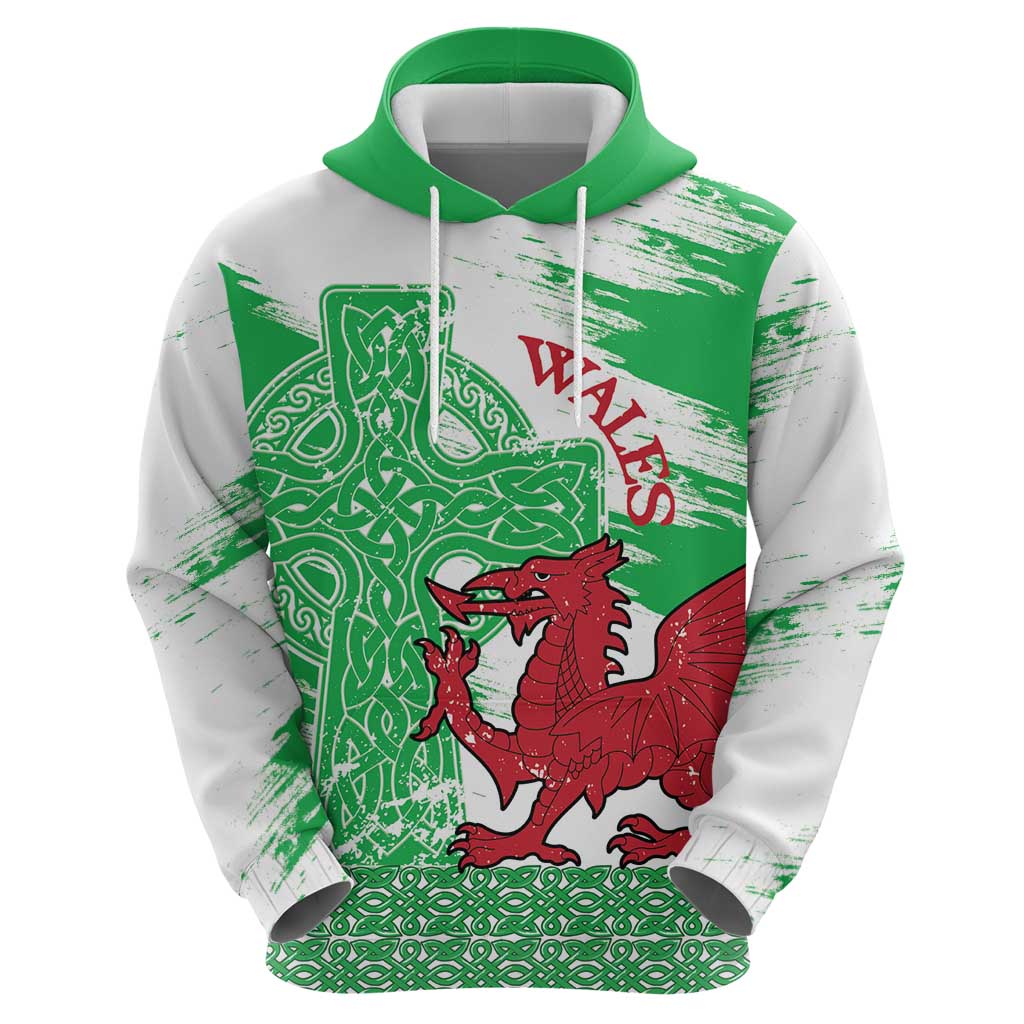 Grunge Green Wales Hoodie Celtic Cross Welsh Red Dragon LT14