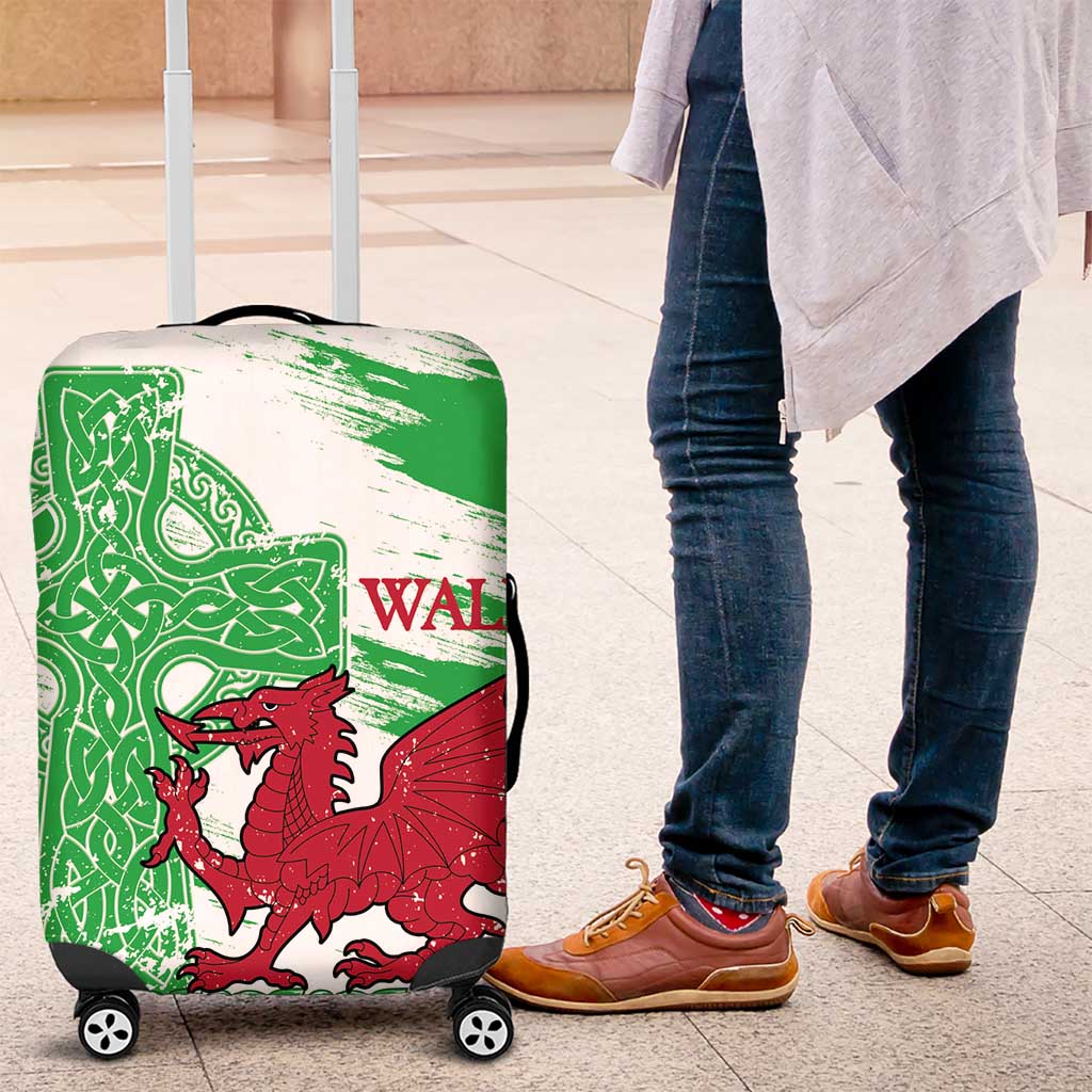 Grunge Green Wales Luggage Cover Celtic Cross Welsh Red Dragon LT14