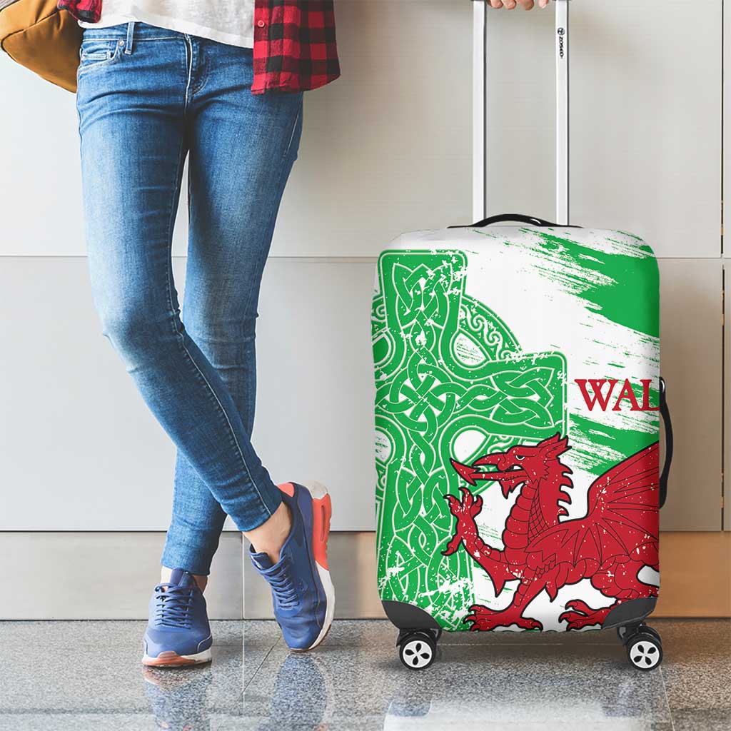 Grunge Green Wales Luggage Cover Celtic Cross Welsh Red Dragon LT14