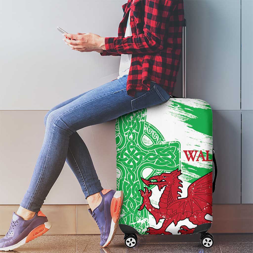 Grunge Green Wales Luggage Cover Celtic Cross Welsh Red Dragon LT14