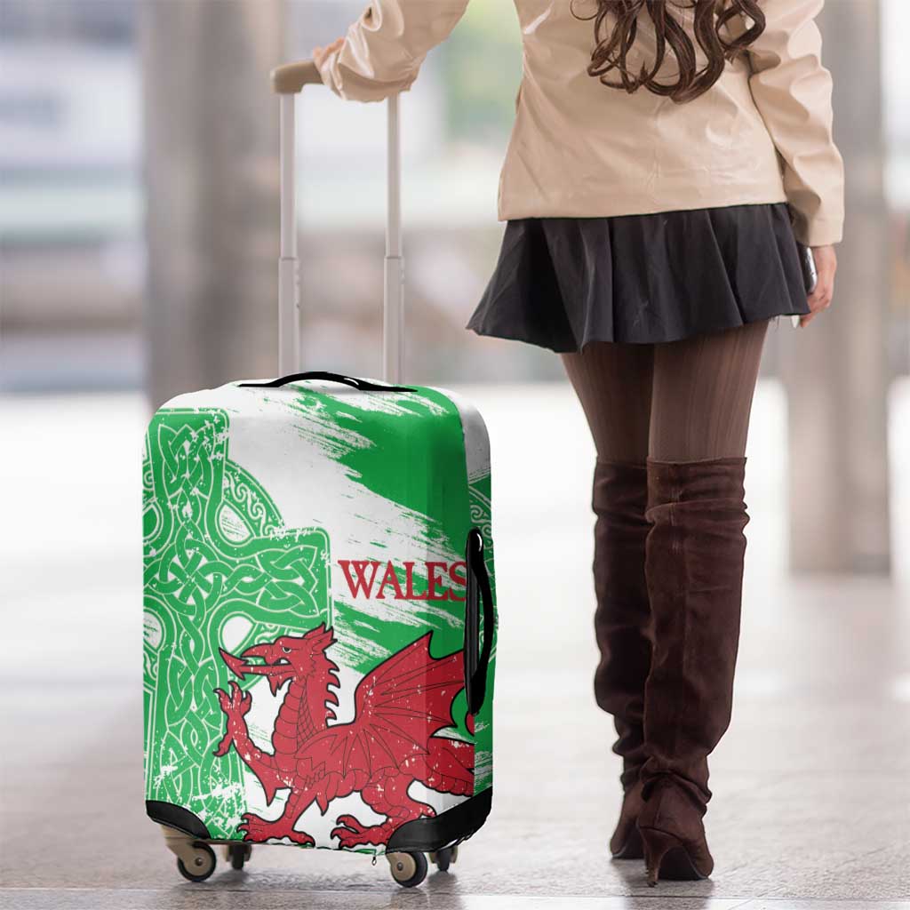 Grunge Green Wales Luggage Cover Celtic Cross Welsh Red Dragon LT14