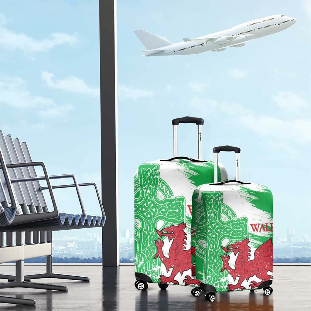 Grunge Green Wales Luggage Cover Celtic Cross Welsh Red Dragon LT14