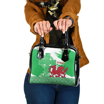 Grunge Green Wales Shoulder Handbag Celtic Cross Welsh Red Dragon LT14