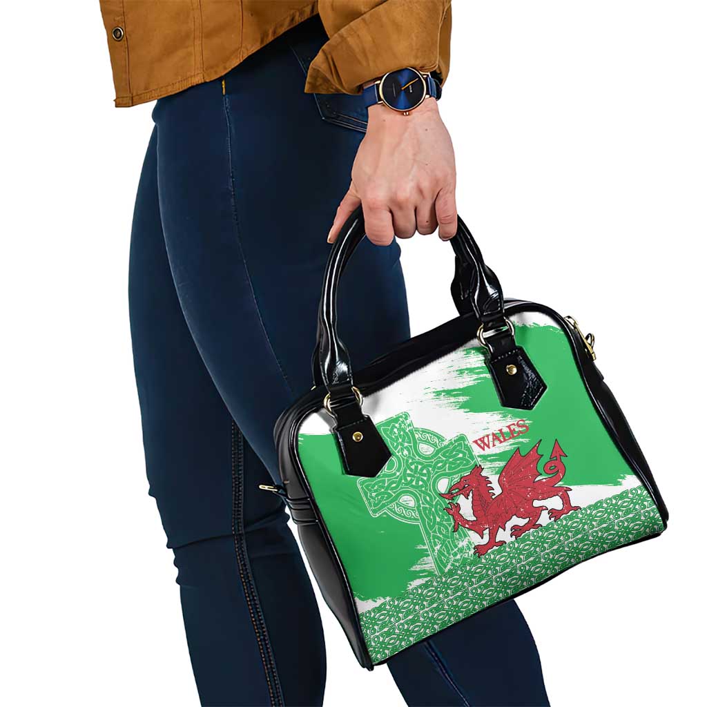 Grunge Green Wales Shoulder Handbag Celtic Cross Welsh Red Dragon LT14