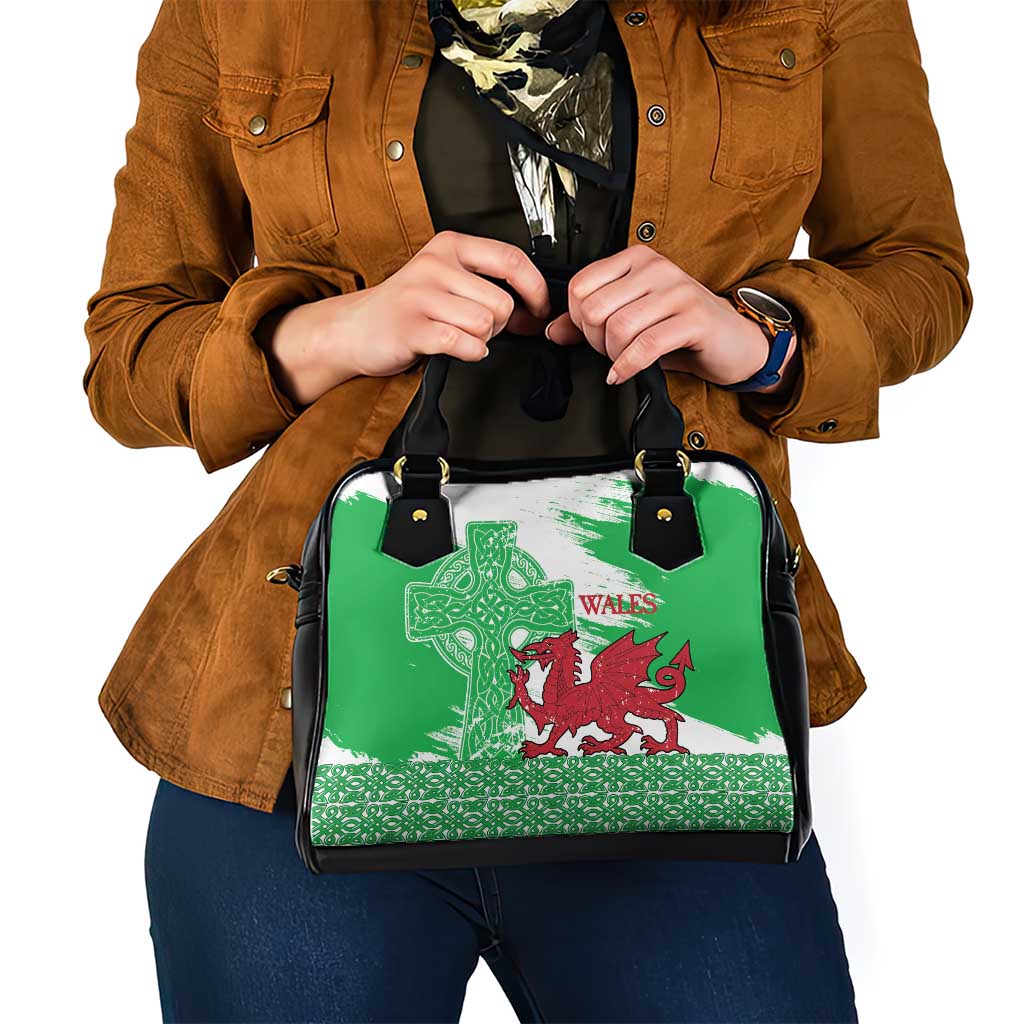 Grunge Green Wales Shoulder Handbag Celtic Cross Welsh Red Dragon LT14