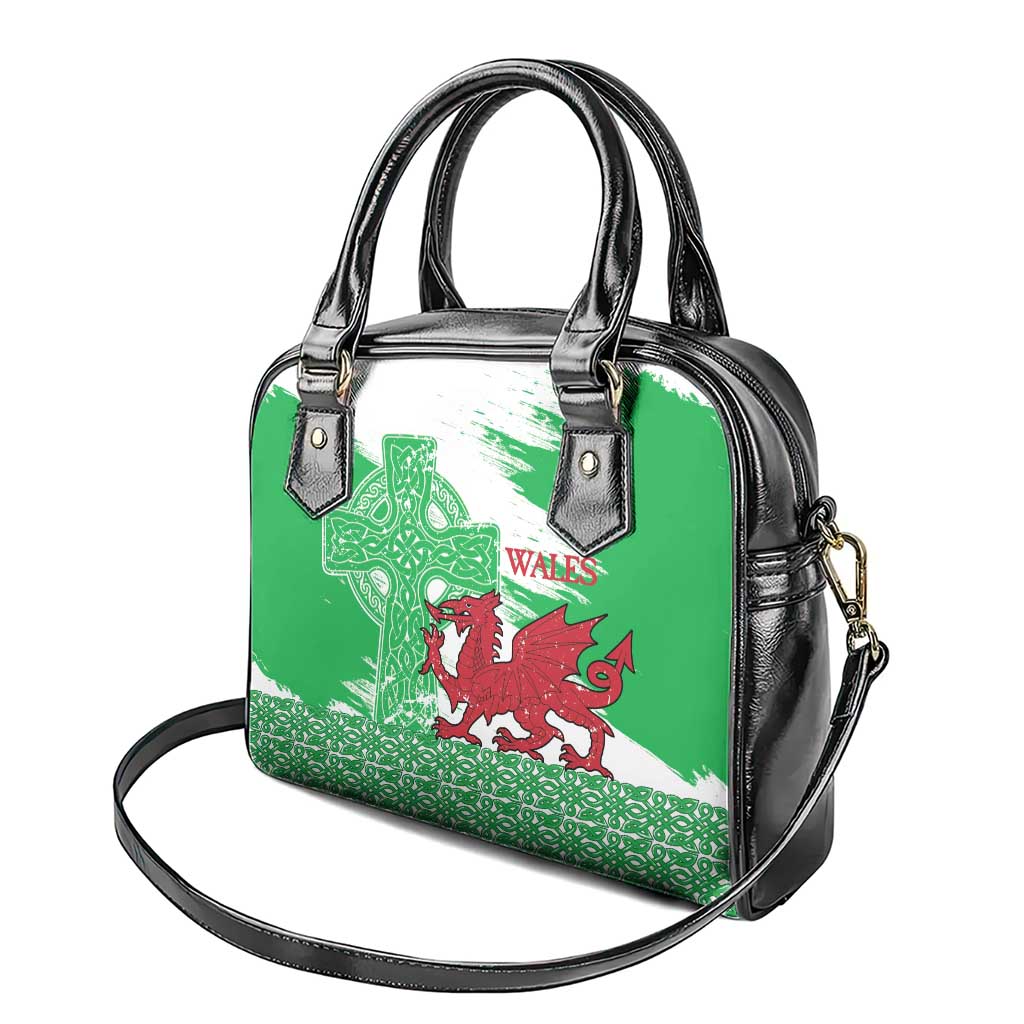 Grunge Green Wales Shoulder Handbag Celtic Cross Welsh Red Dragon LT14