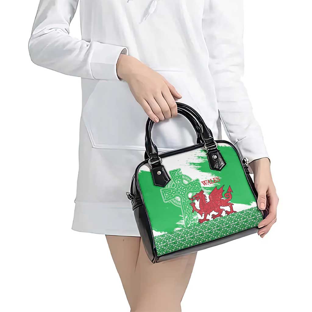 Grunge Green Wales Shoulder Handbag Celtic Cross Welsh Red Dragon LT14