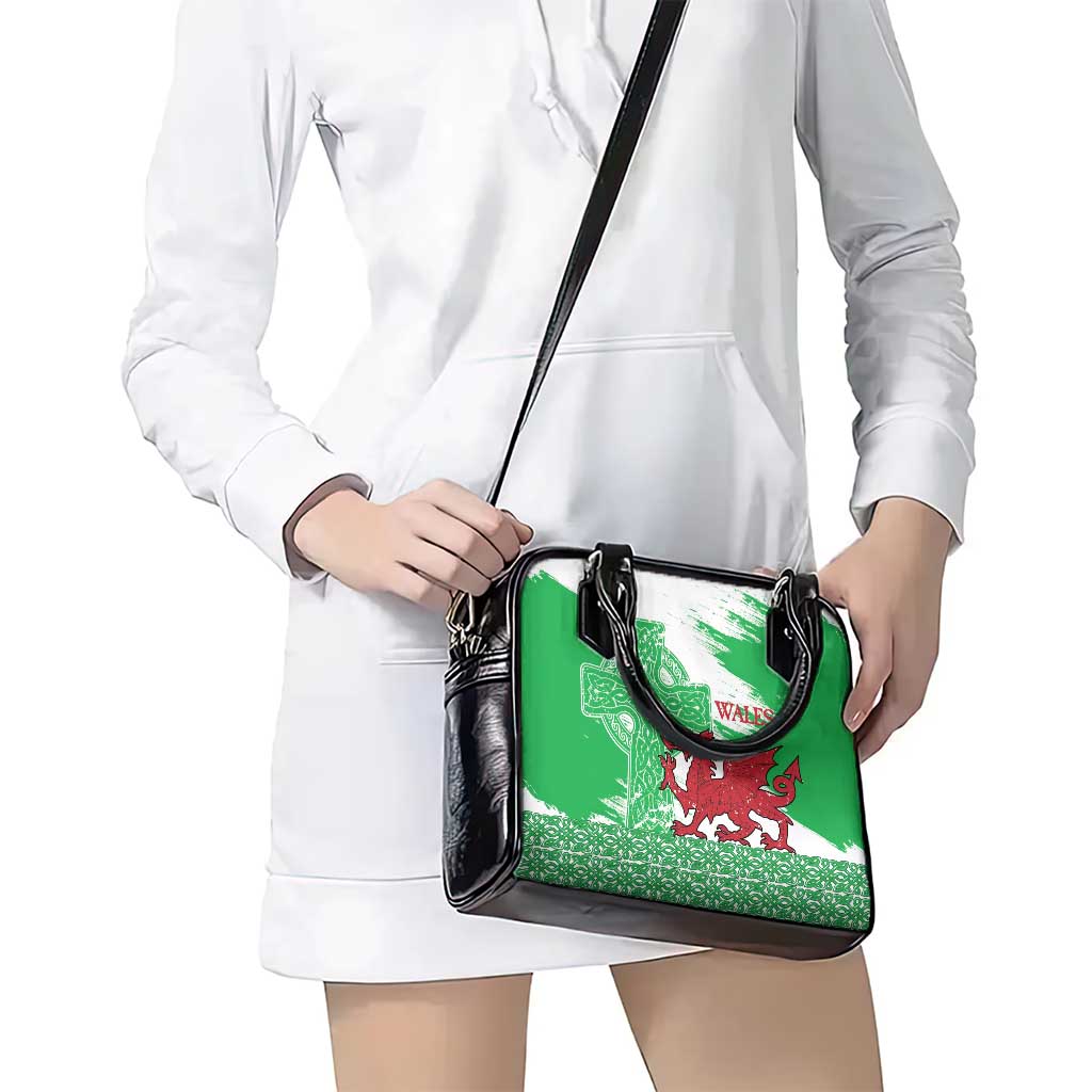 Grunge Green Wales Shoulder Handbag Celtic Cross Welsh Red Dragon LT14