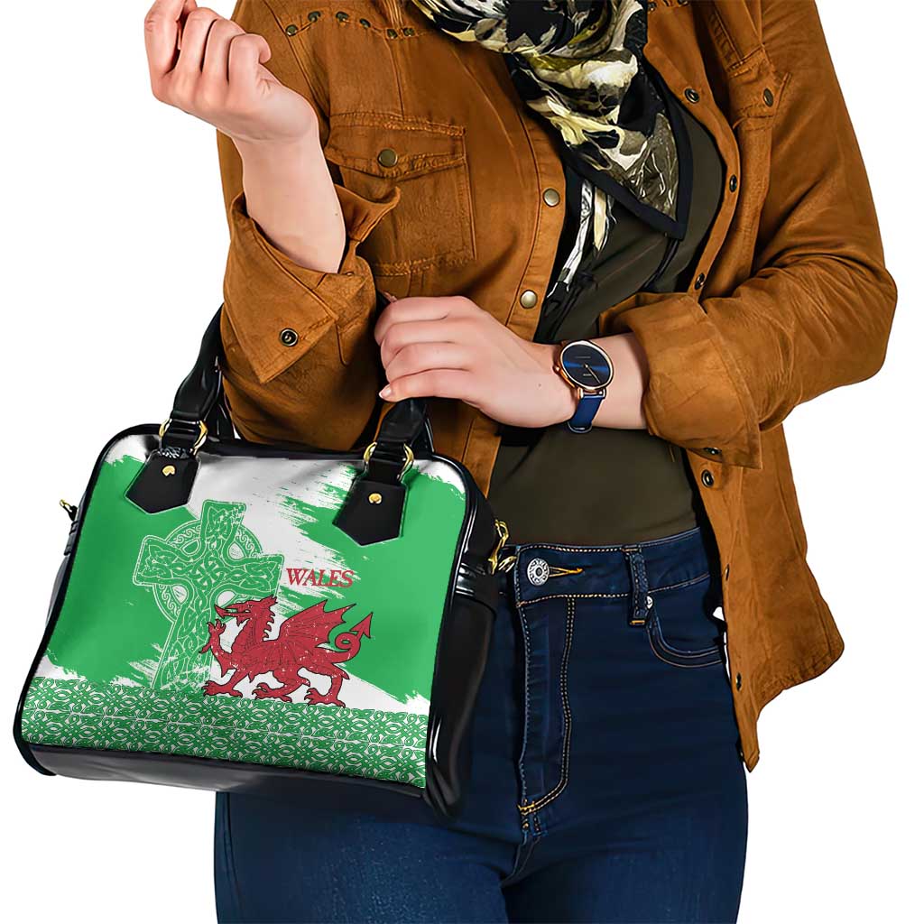 Grunge Green Wales Shoulder Handbag Celtic Cross Welsh Red Dragon LT14