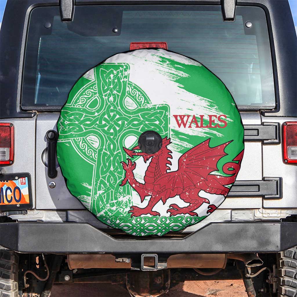 Grunge Green Wales Spare Tire Cover Celtic Cross Welsh Red Dragon LT14