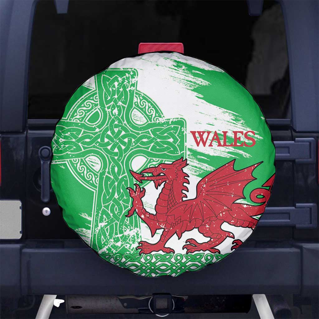 Grunge Green Wales Spare Tire Cover Celtic Cross Welsh Red Dragon LT14