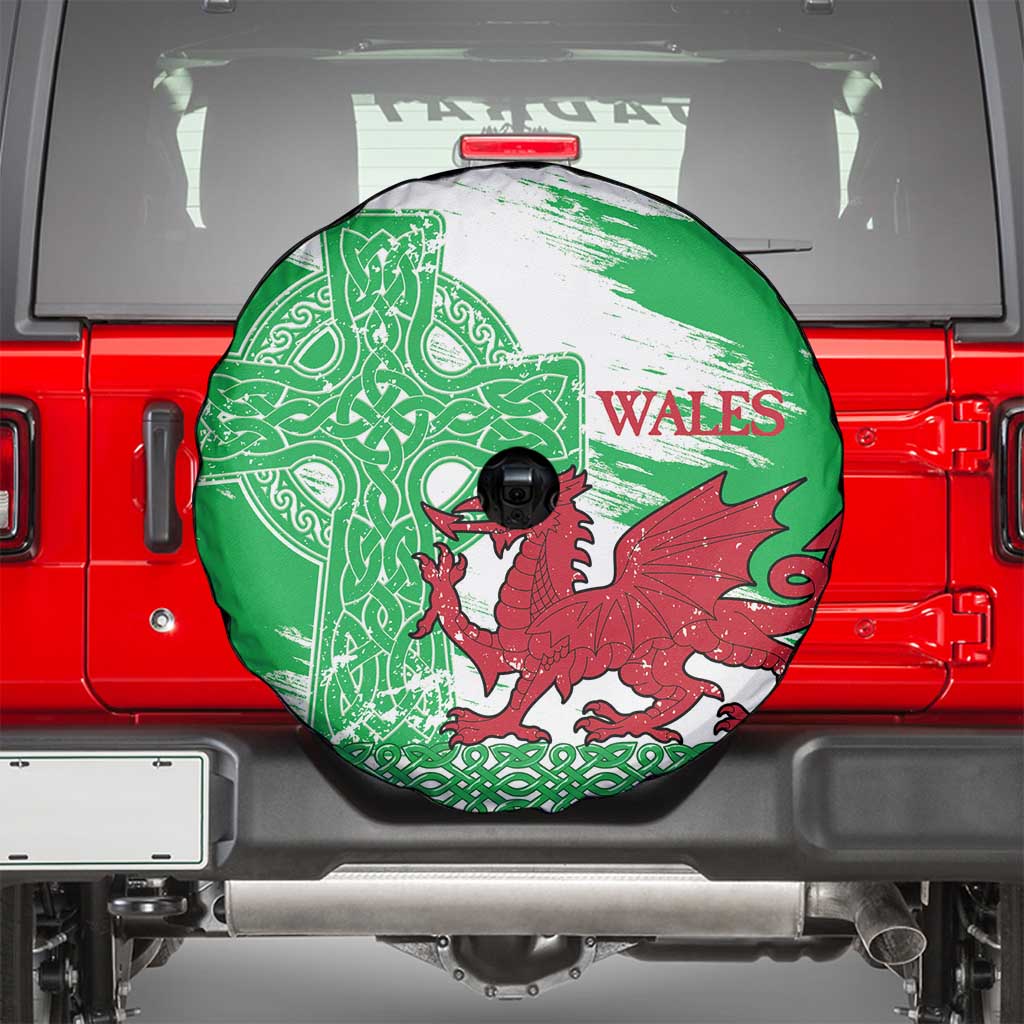 Grunge Green Wales Spare Tire Cover Celtic Cross Welsh Red Dragon LT14