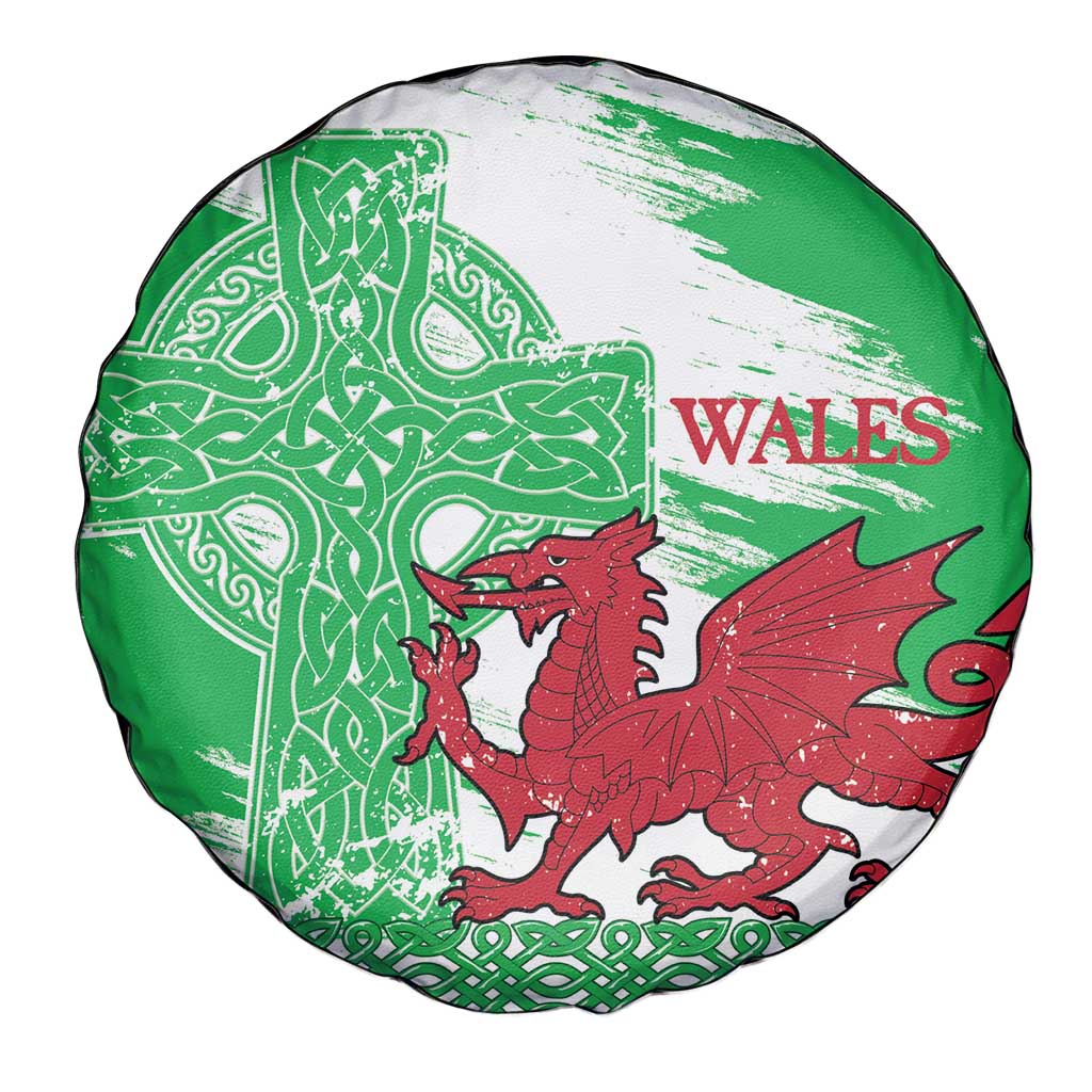 Grunge Green Wales Spare Tire Cover Celtic Cross Welsh Red Dragon LT14