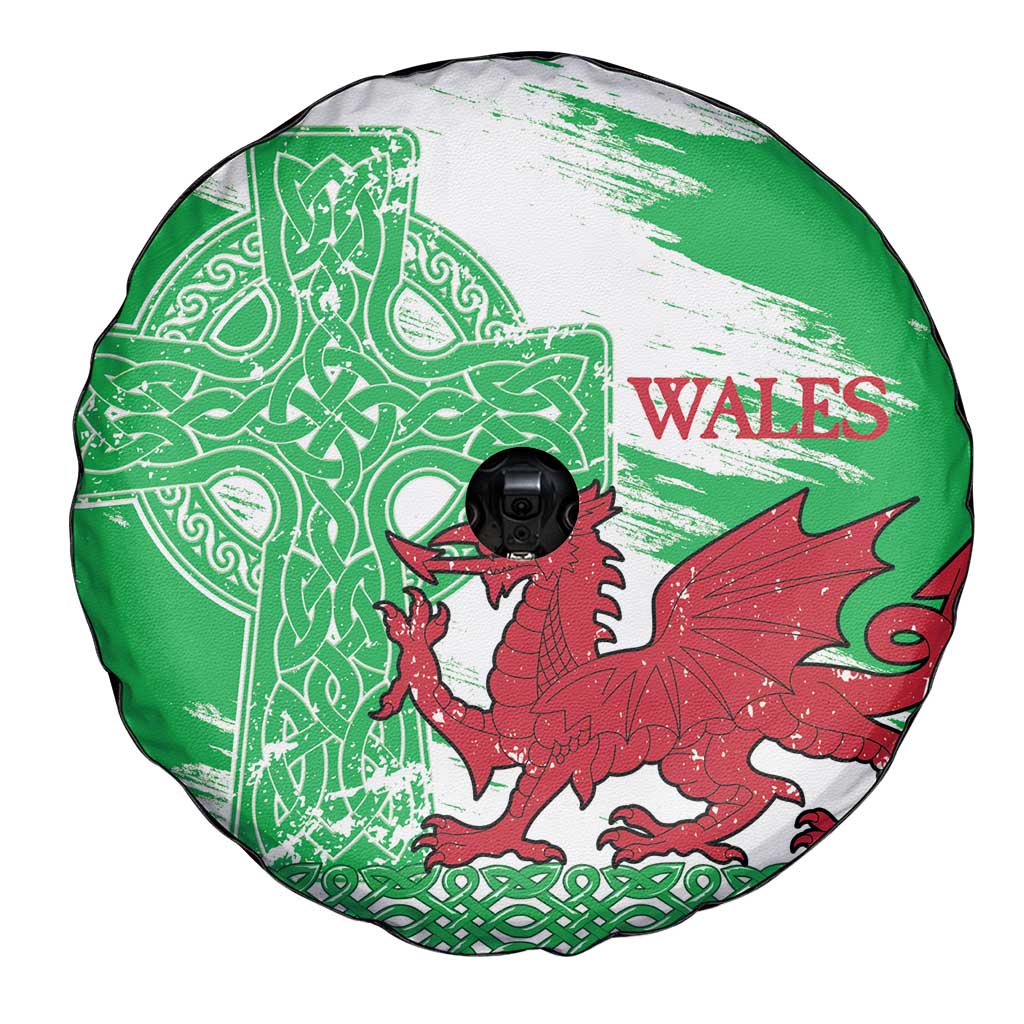 Grunge Green Wales Spare Tire Cover Celtic Cross Welsh Red Dragon LT14