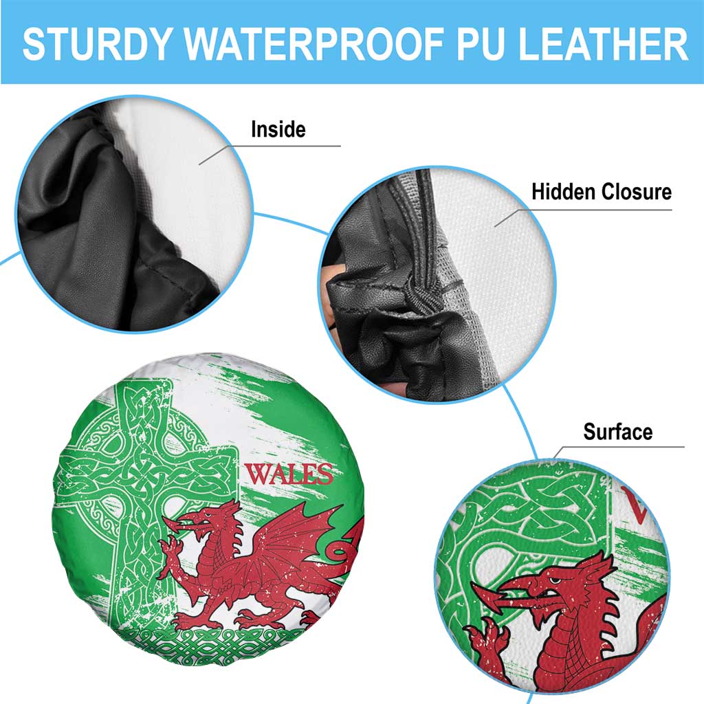 Grunge Green Wales Spare Tire Cover Celtic Cross Welsh Red Dragon LT14