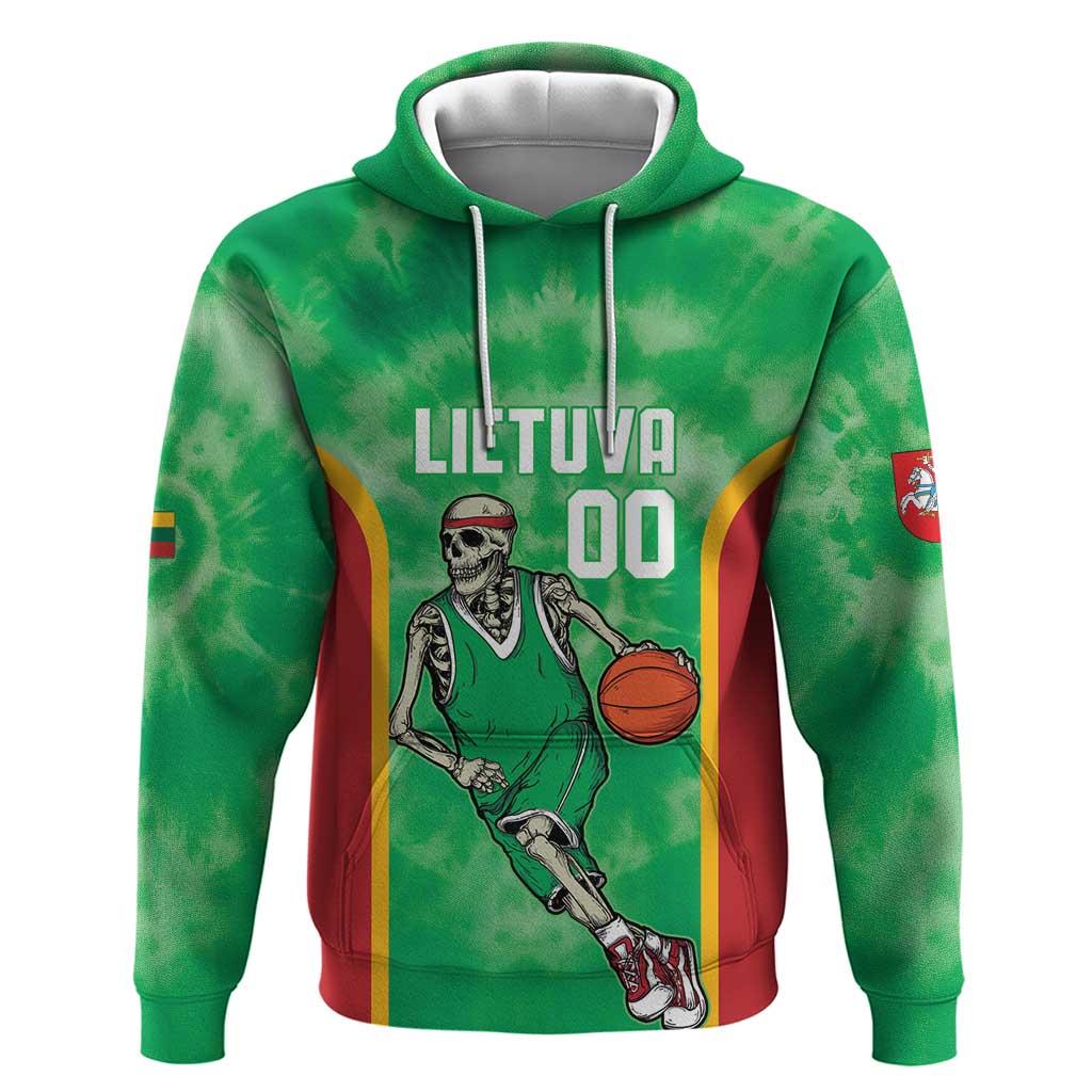 Lithuania Tie Dye Basketball Custom Hoodie Lietuva Skeleton Green LT14