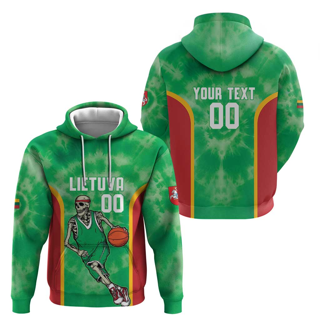 Lithuania Tie Dye Basketball Custom Hoodie Lietuva Skeleton Green LT14