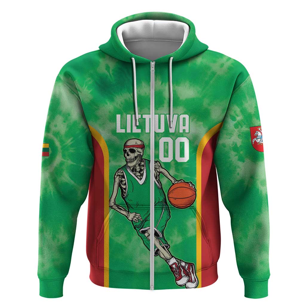 Lithuania Tie Dye Basketball Custom Hoodie Lietuva Skeleton Green LT14