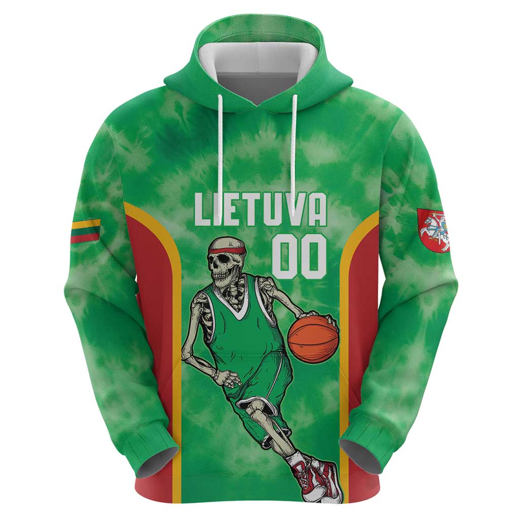 Lithuania Tie Dye Basketball Custom Hoodie Lietuva Skeleton Green LT14