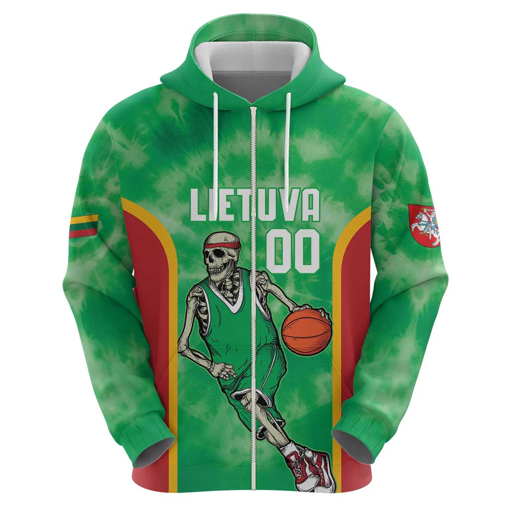 Lithuania Tie Dye Basketball Custom Hoodie Lietuva Skeleton Green LT14