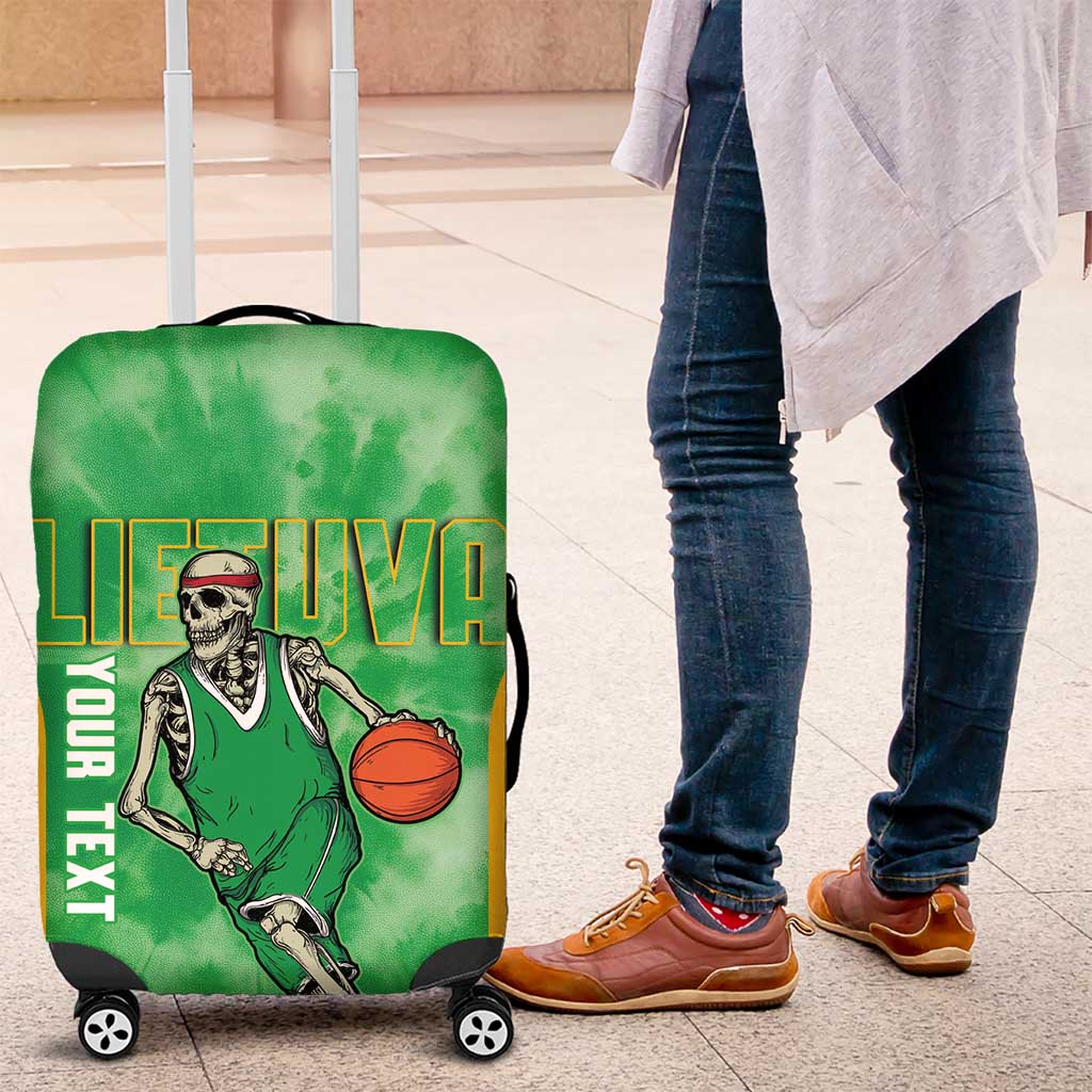 Lithuania Tie Dye Basketball Custom Luggage Cover Lietuva Skeleton Green LT14