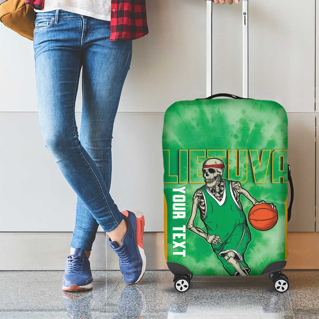 Lithuania Tie Dye Basketball Custom Luggage Cover Lietuva Skeleton Green LT14