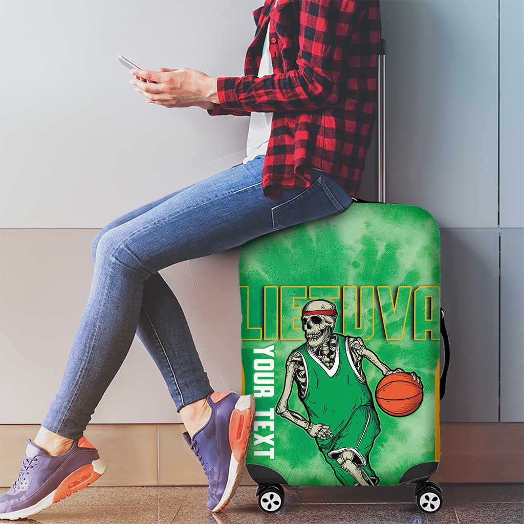 Lithuania Tie Dye Basketball Custom Luggage Cover Lietuva Skeleton Green LT14