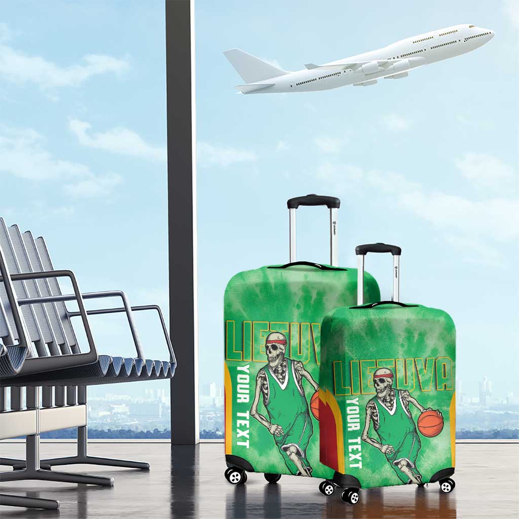 Lithuania Tie Dye Basketball Custom Luggage Cover Lietuva Skeleton Green LT14