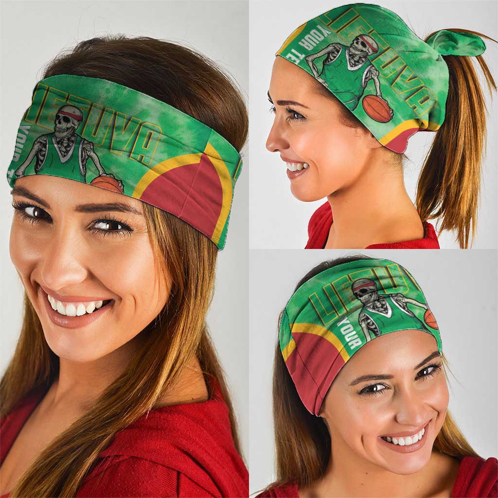 Lithuania Tie Dye Basketball Custom Neck Gaiter Lietuva Skeleton Green LT14