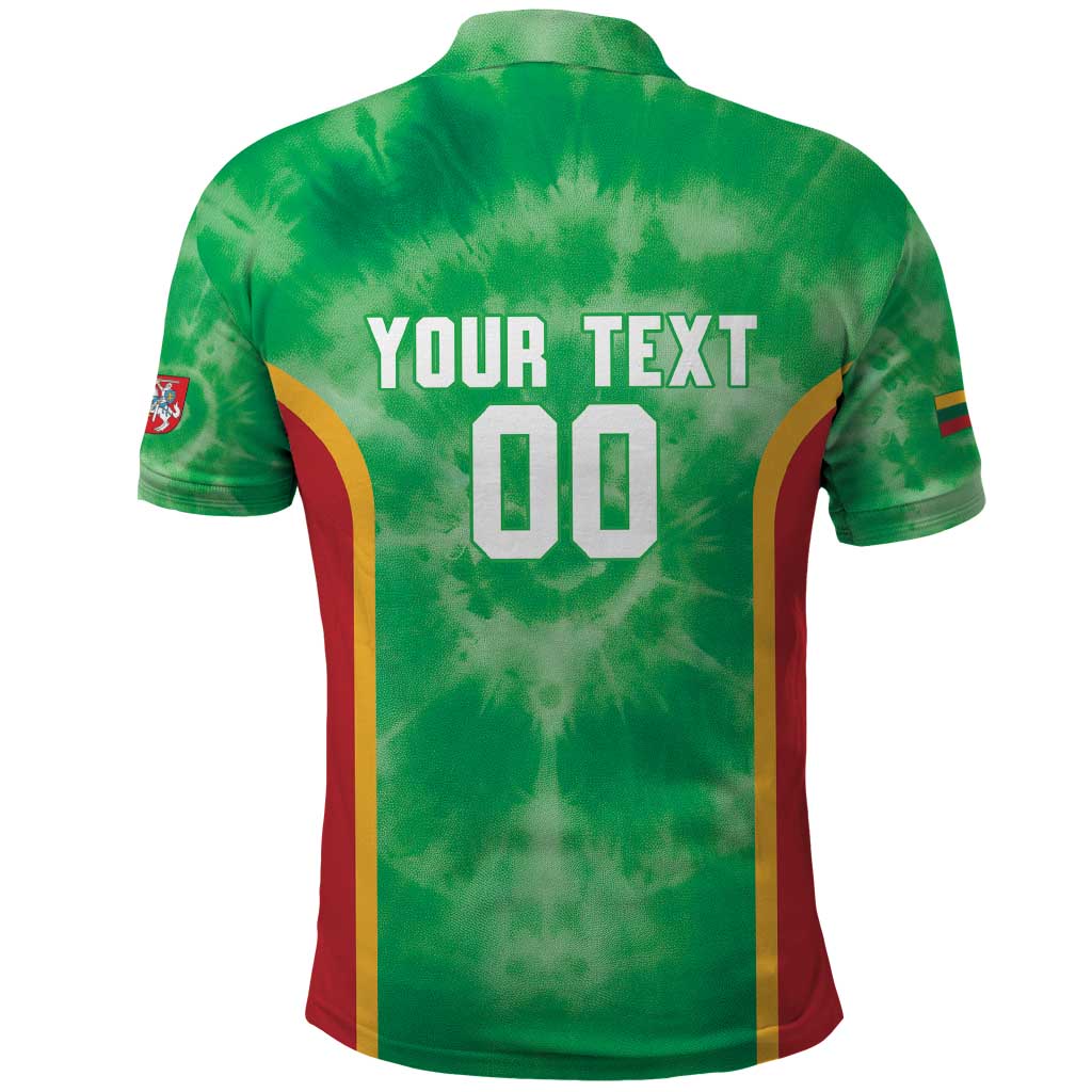 Lithuania Tie Dye Basketball Custom Polo Shirt Lietuva Skeleton Green LT14