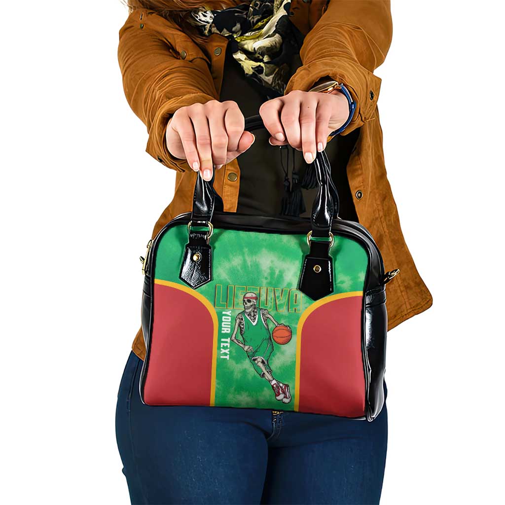 Lithuania Tie Dye Basketball Custom Shoulder Handbag Lietuva Skeleton Green LT14