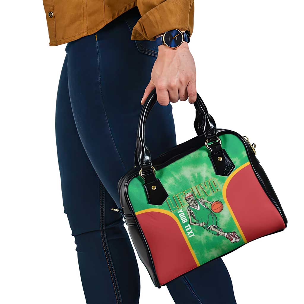 Lithuania Tie Dye Basketball Custom Shoulder Handbag Lietuva Skeleton Green LT14